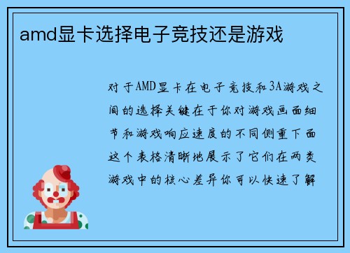 amd显卡选择电子竞技还是游戏